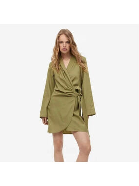 Women's H&M Olive Green Wrap Mini Dress L